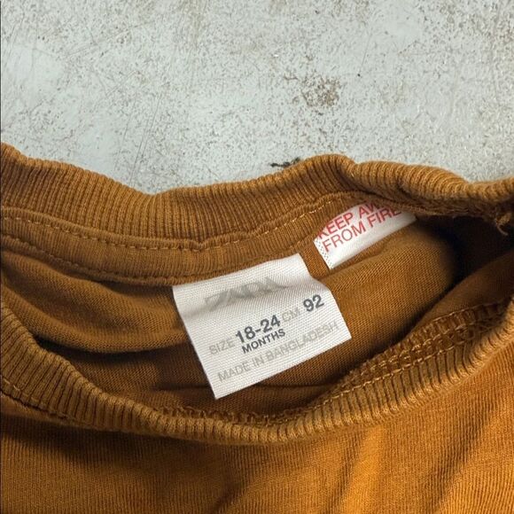 Zara Brown Long Sleeve Top Kids T Shirt - 18-24 Months LIKE NEW - Picture 2 of 3
